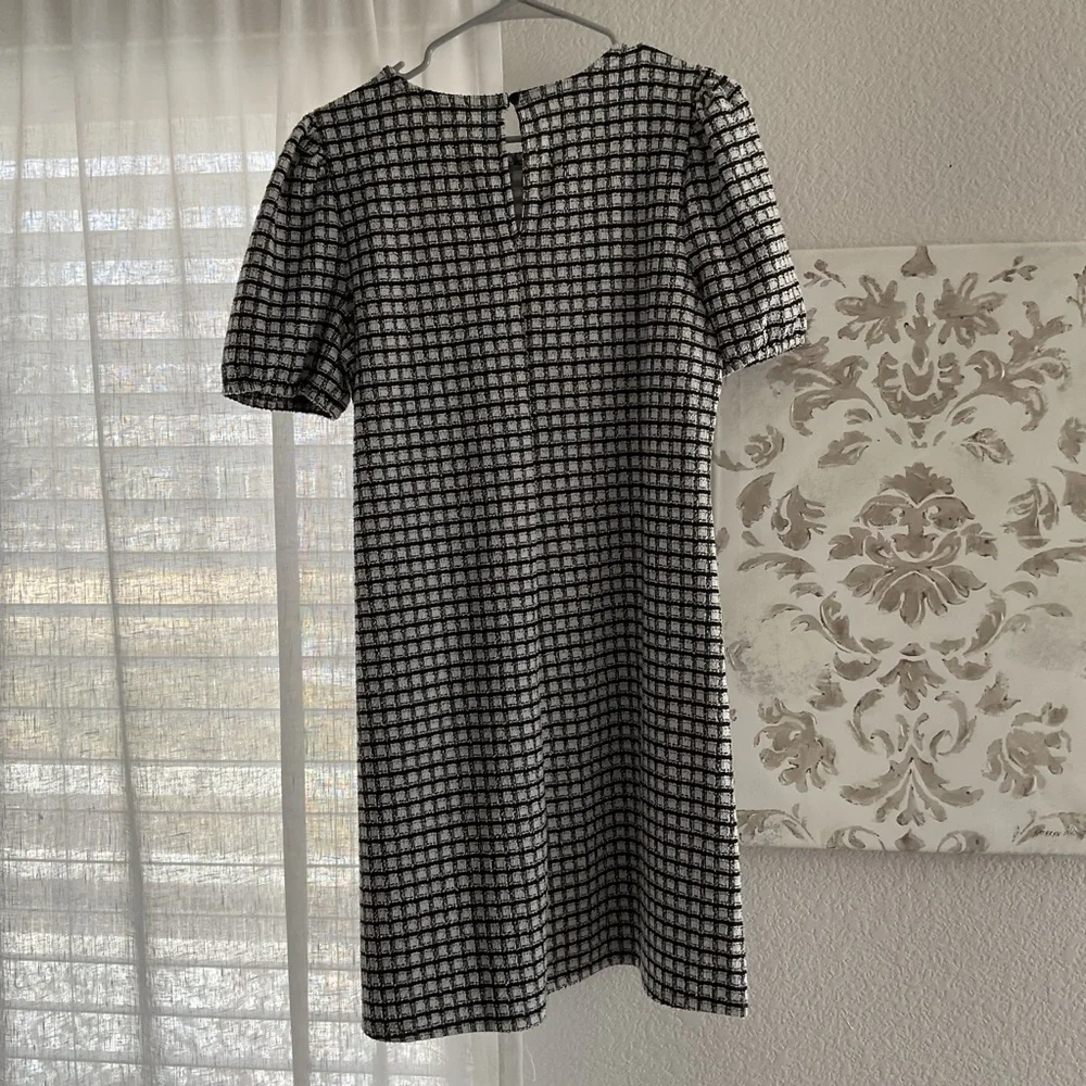 LOFT Black and White Check Puff Sleeve Mini Dress - Picture 4 of 5